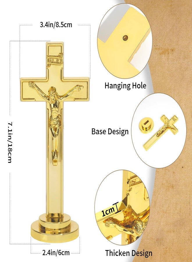 JUXINGDAZYF Crucifix Standing Cross, Plastic Tabletop Wall Hanging Jesus Christ Catholic Cross Crucifix Wall Cross for Home Decor, Devout Gifts (Gold - 7 Inch) - Image 3